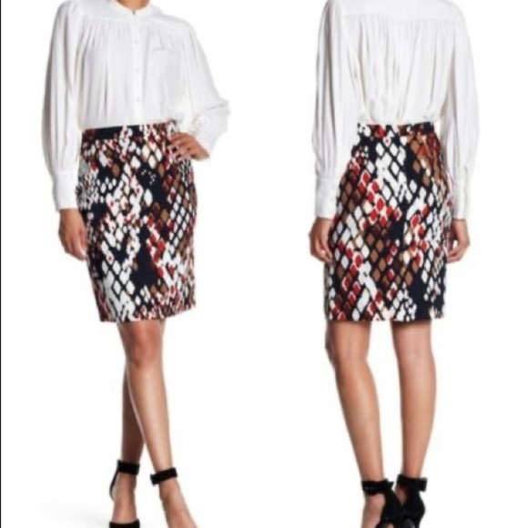 BOSS • Vilea 1 Skirt pencil slim abstract snake print red tan black white - Picture 14 of 14